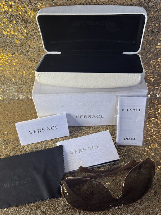 Versace Oversized Shield Sunglasses Brown Tortoise Frame Made in Italy main image 7